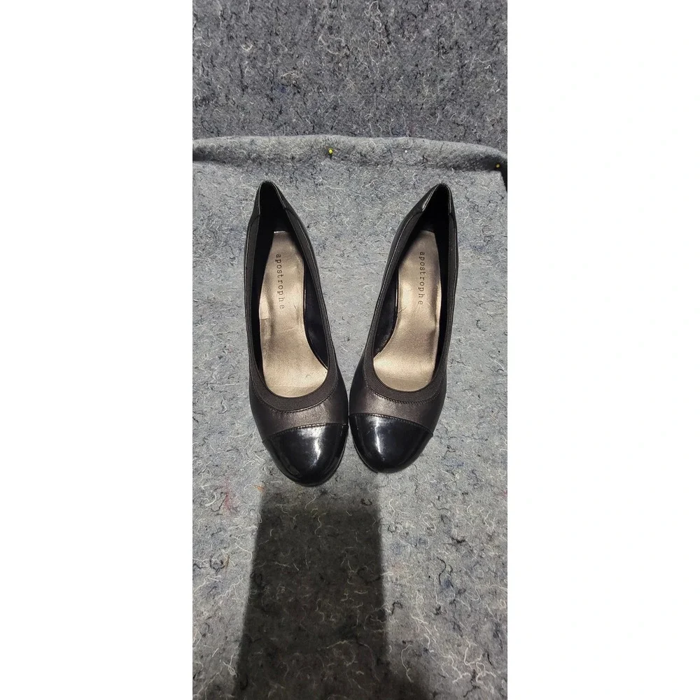 Apostrophe Women's Black Leather Slip-on Heels Size 9M‎
